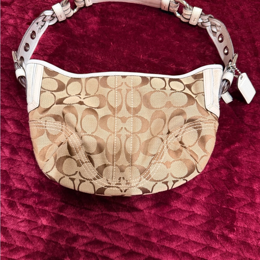 Coach Beige and White Signature Shoulder Bag